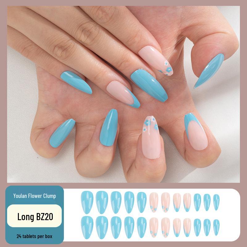 

Removable Almond French Nails with Floral Designs - Spicy, Sweet & Cool False Nail Patches Glue Style