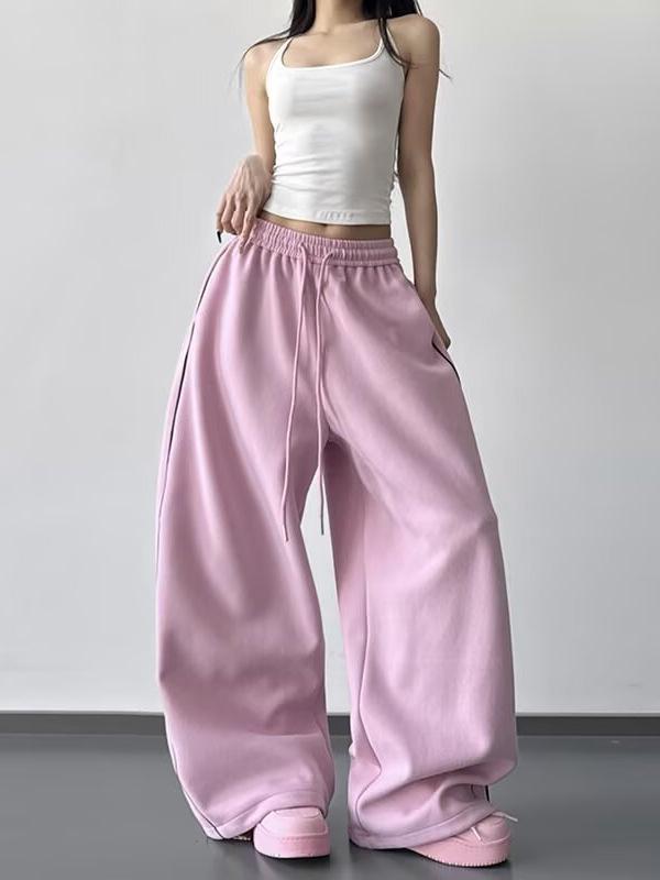 Women's Spring 2026 Loose Wide-Leg Drawstring Casual Pants - Slimming & Trendy Sportswear