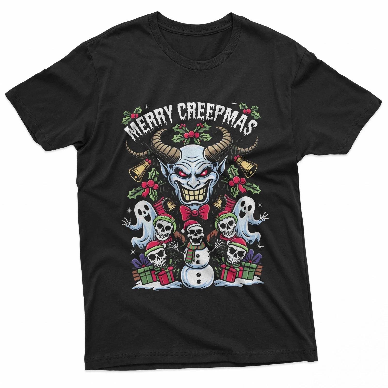 Funny Merry Creepmas Christmas Xmas Scary Horror Gothic 100% Cotton T-shirt Mens Tees Top S