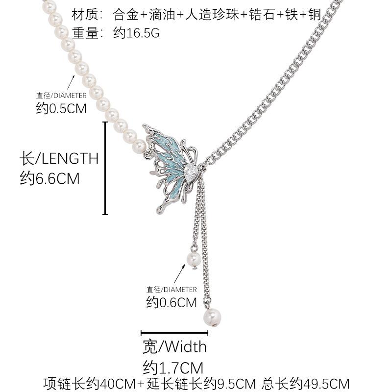 Blue butterfly pearl necklace original fresh and sweet collarbone chain personalized style necklace