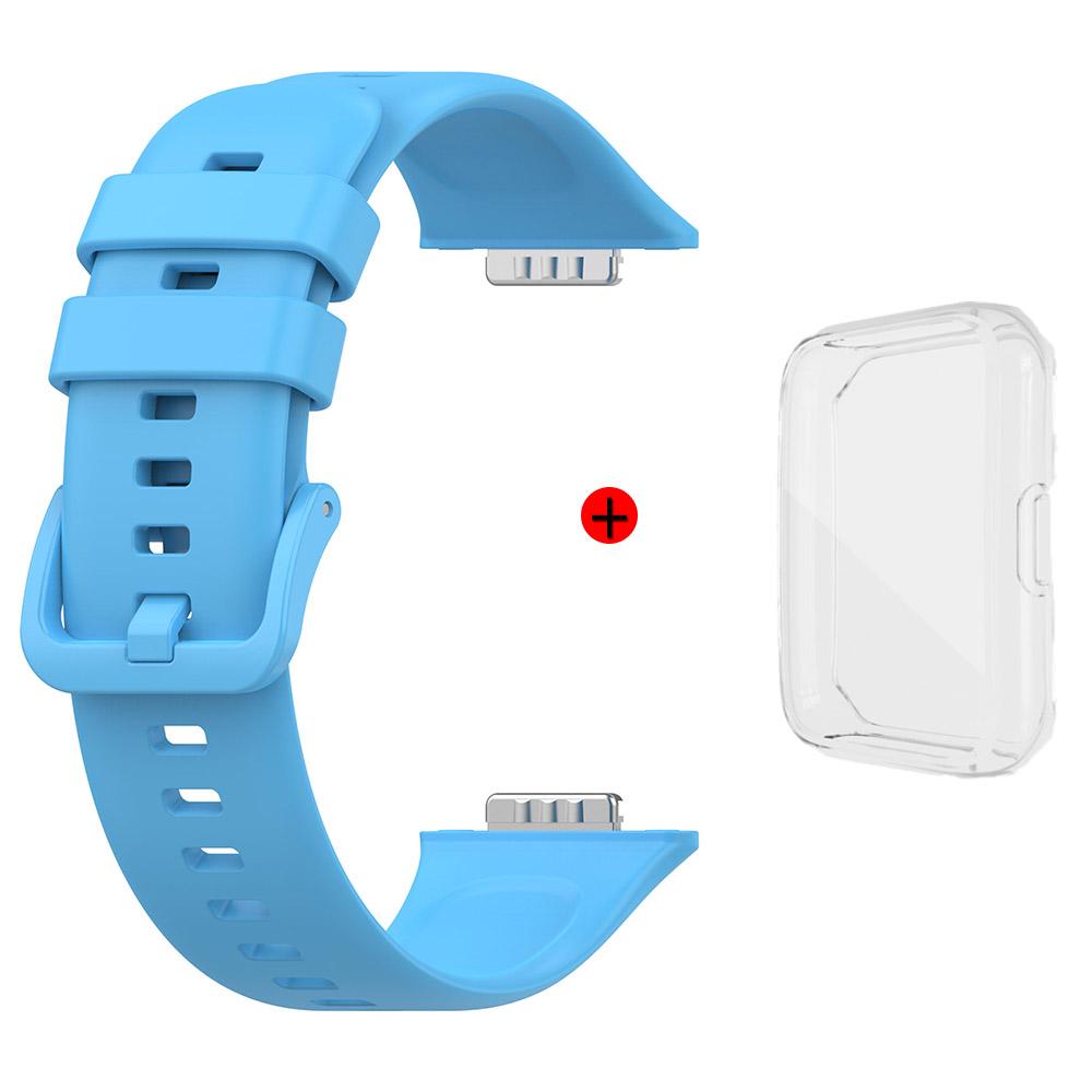 For Huawei Watch Fit 2 Silicone Strap+Case Watchband With Same Color Buckle Wristband and Transparent Watch Shell