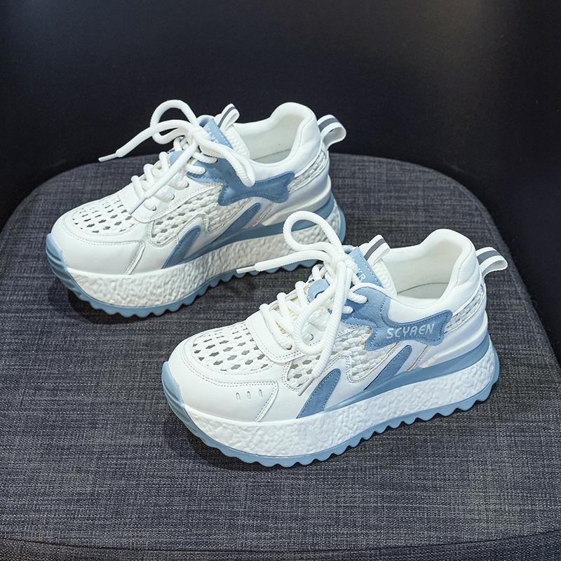 Small man increases height Forrest Gump shoes women's 2025 new platform white shoes casual fashion versatile woven through net women's shoes