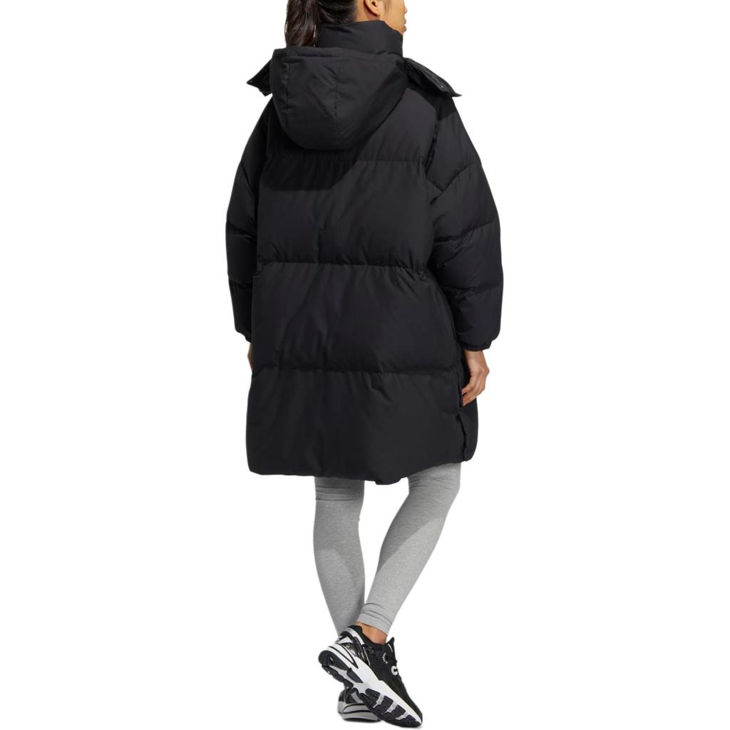 adidas Originals Premium Down Brand Logo Embroidered Long Hooded Down Jacket Women Outerwear Black HS9528