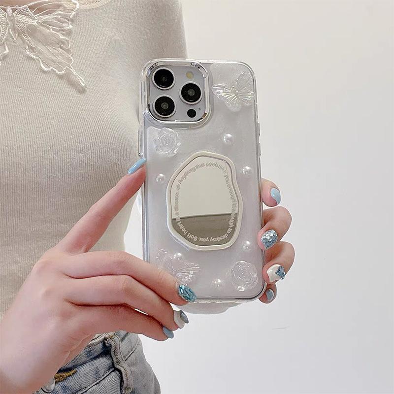 Butterfly Flower Glitter Epoxy Mobile Phone Case For Apple 16 Pearl Iphone17Promax Mirror Women
