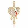 Broken Heart Pendant Necklace Hip Hop Style Full Zircon Water Drop Shape Gold