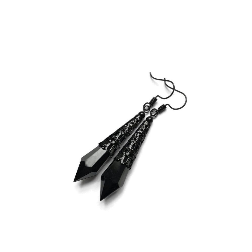 Victoria Gothic Long Conical Shape Red Teardrop Glass Crystal Pendant Dangle Earrings for Women Halloween Party Jewelry Gifts