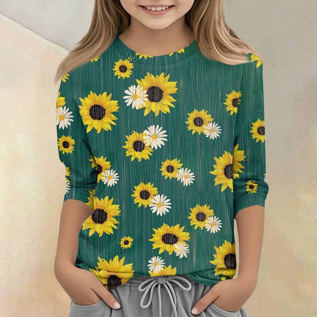 Kinder bedrucktes Rundhals Siebenviertelarm Freizeit T-Shirt