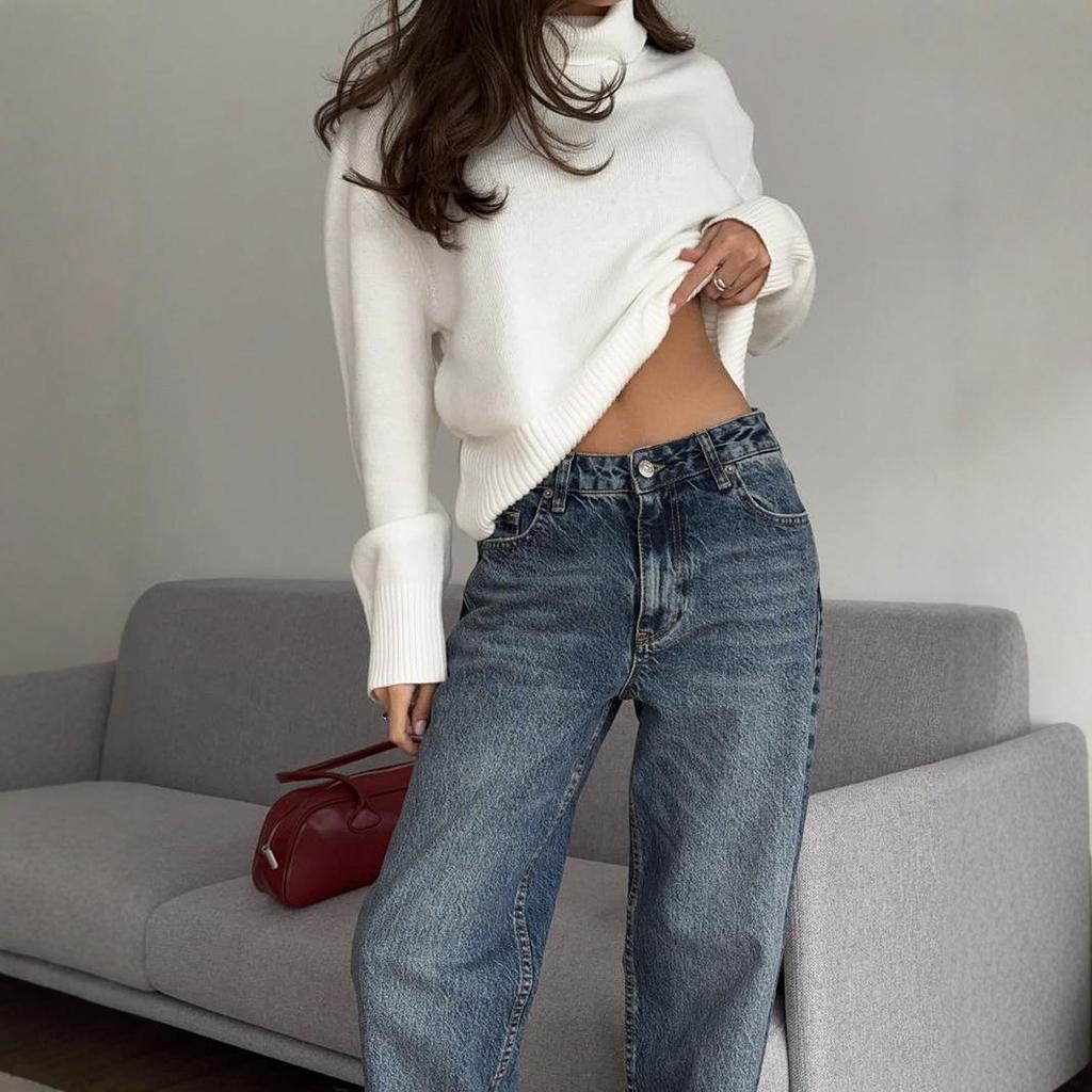 2025 Women's Autumn/Winter Solid Color High Neck Loose Knit Sweater