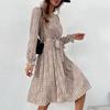 2024 Autumn Women's Long Sleeve Tie-up Leopard Print Dress