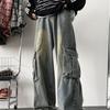 Men's Summer Trendy Wide-Leg Cargo Jeans with Large Pockets - Washed Retro Floor-Length Pants