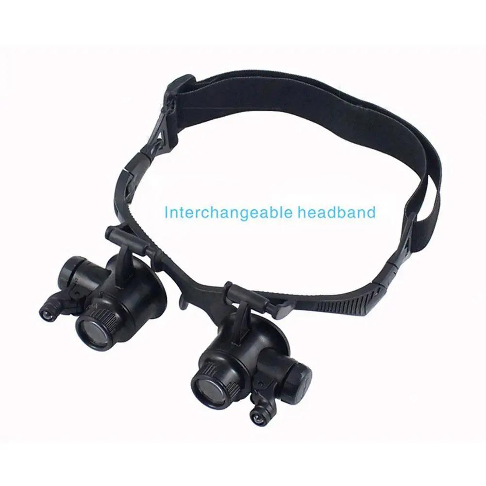 Headband Led Light Glasses Magnifier 10x 15x 20x 25x Dual Eye Loupe Lens For Watchmaker Jewelry Optical Lens Glass Magnifier