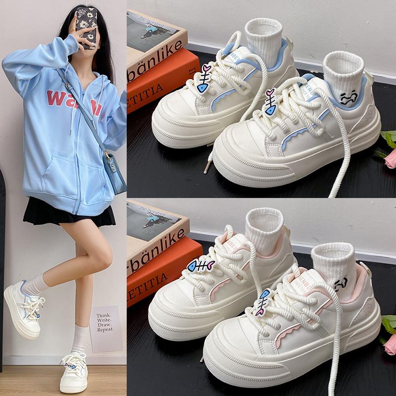 Leather Platform White Shoes Women's 2025 New Mesh Breathable Mesh Shoes Sweet Versatile Student Casual Lightweight Board Shoes
