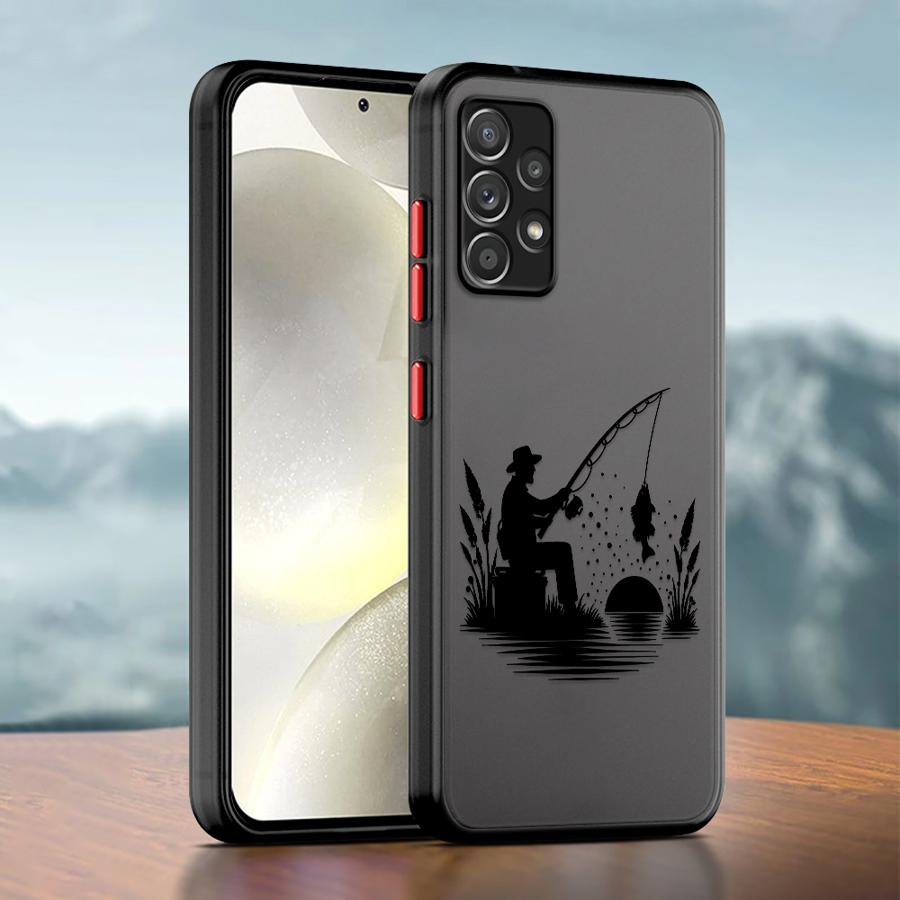 Phone Cover Case for Samsung Galaxy A73 A33 A56 A55 A35 A53 A14 A23 A52S A72 A17 A52 A54 A16 A15 A34 A36 Cartoon Forest Fishing