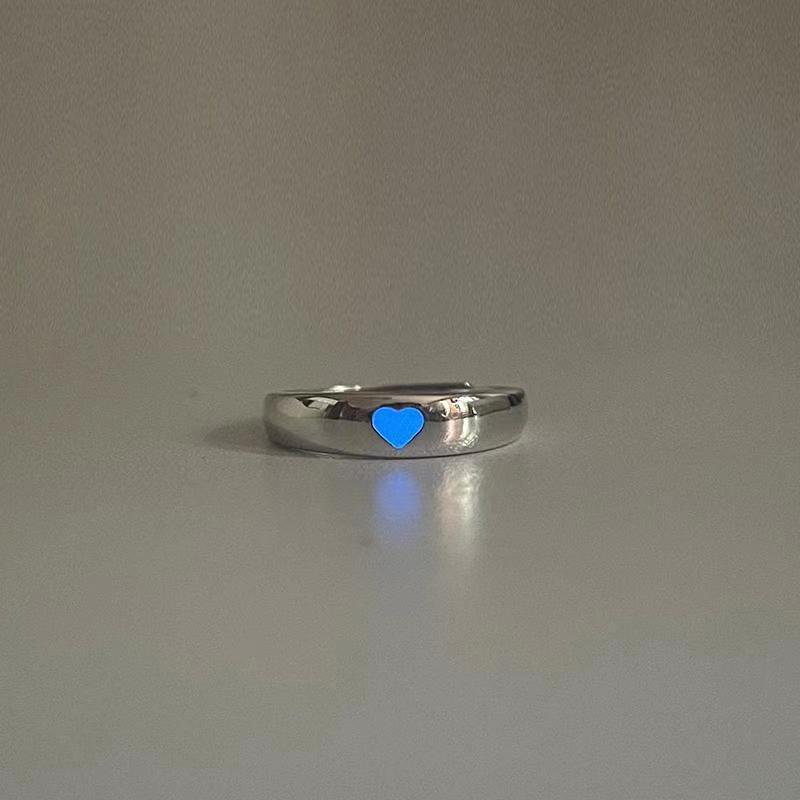 Fashion Love Heart Luminous Couple Ring Fashion Couple Jewelry Adjustable Ring синий