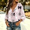 Women's Halloween Print Ruffle V-Neck Blouse with