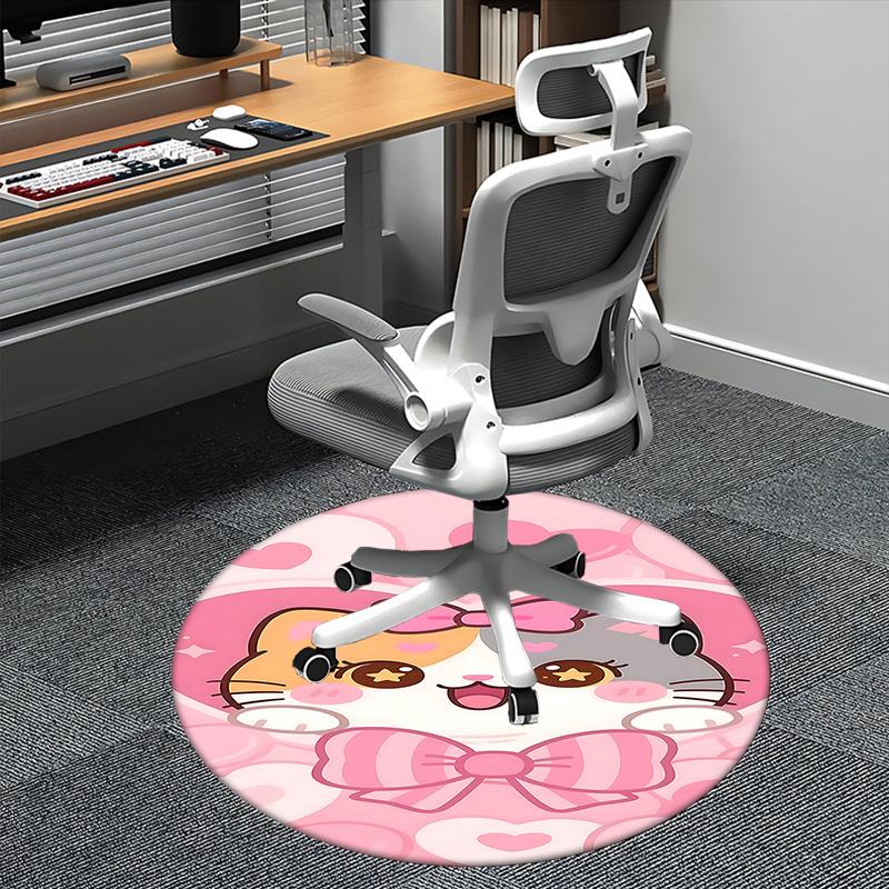 Cute Cat Round Chair Mat - Pink Heart Decorative Rug for Home Office