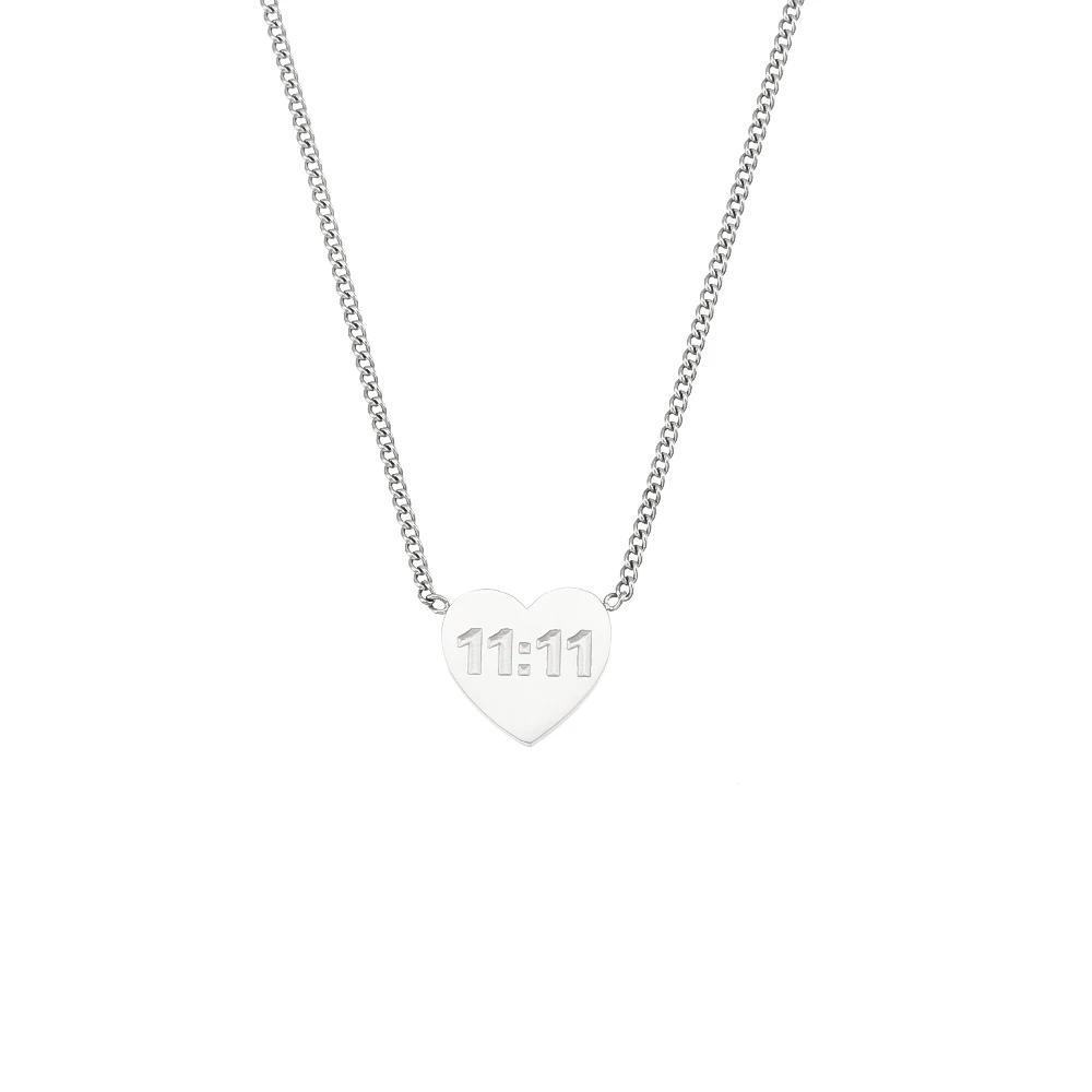 

MamacitaSlay Latest Design 11:11 Heart Pendant Necklaces 18K Gold-Plated Stainless Steel Waterproof Jewelry for Women 40cm срібний