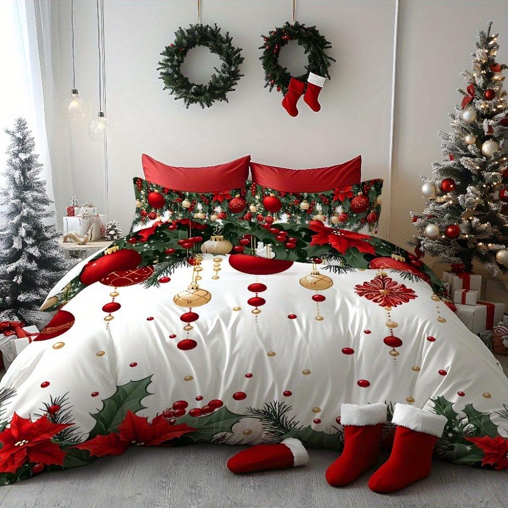 2/3-piece Digital Printed Christmas-themed Bedding Set - Patterns of Santa Claus, Reindeer and Christmas Tree