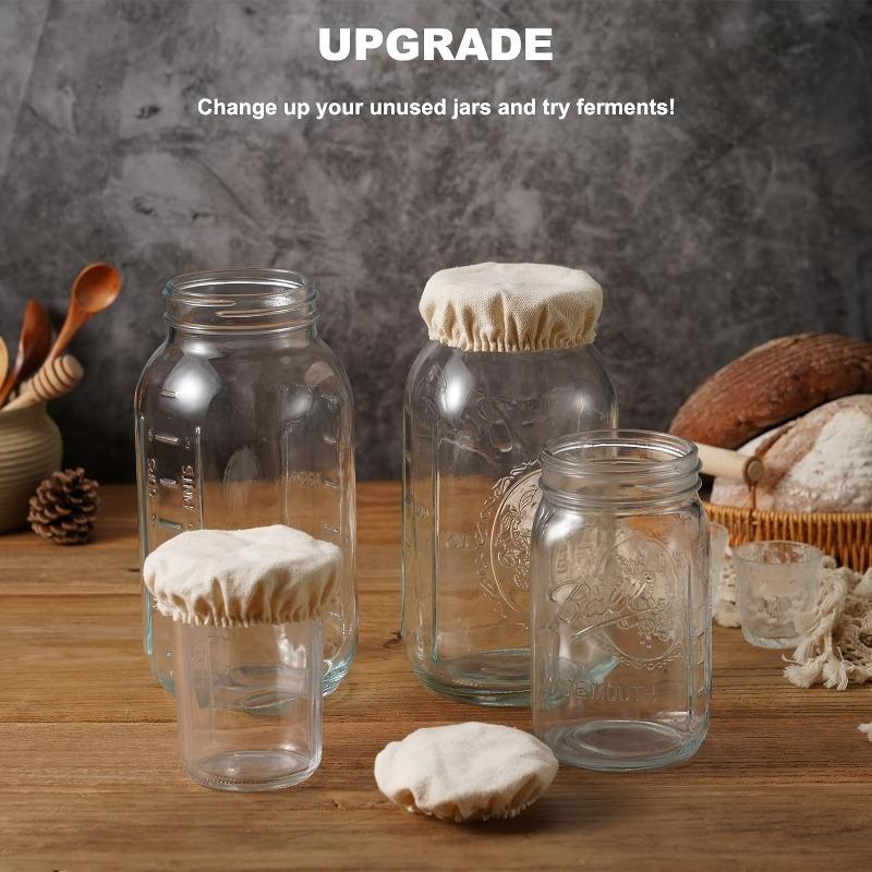Fundas de tela de paja de trigo para tarros Reutilizables Lavables Elásticas Tapas de tela para Masa Madre Kombucha Kéfir Fermentación Se ajustan a tarros de 3-4 pulgadas Alta Calidad