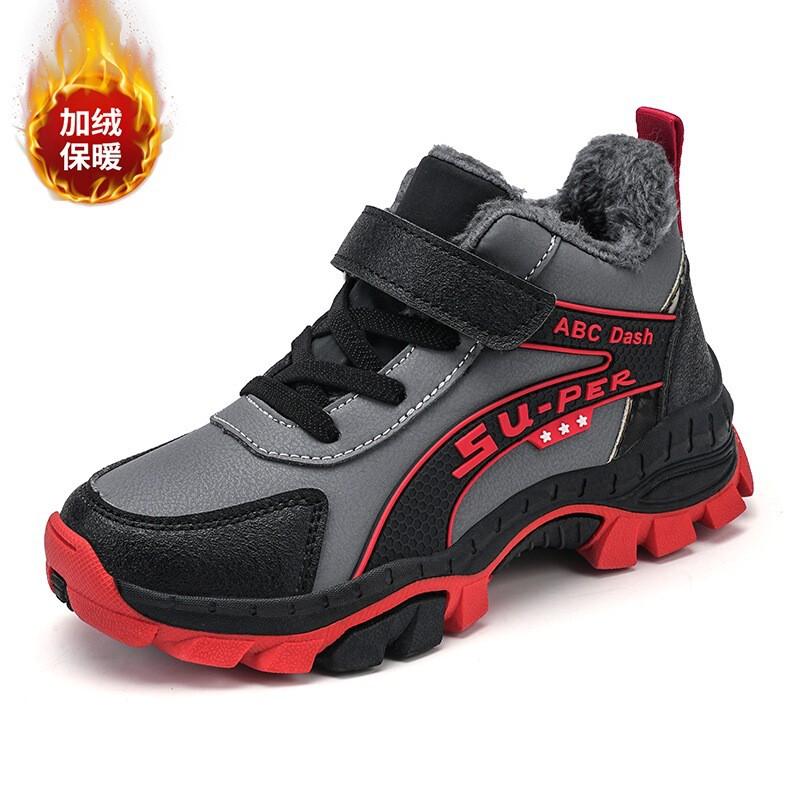 Boys Winter Warm Thick Fleece-Lined Snow Boots Non-Slip Outdoor Slip-On Shoes Kids Ages 4-16