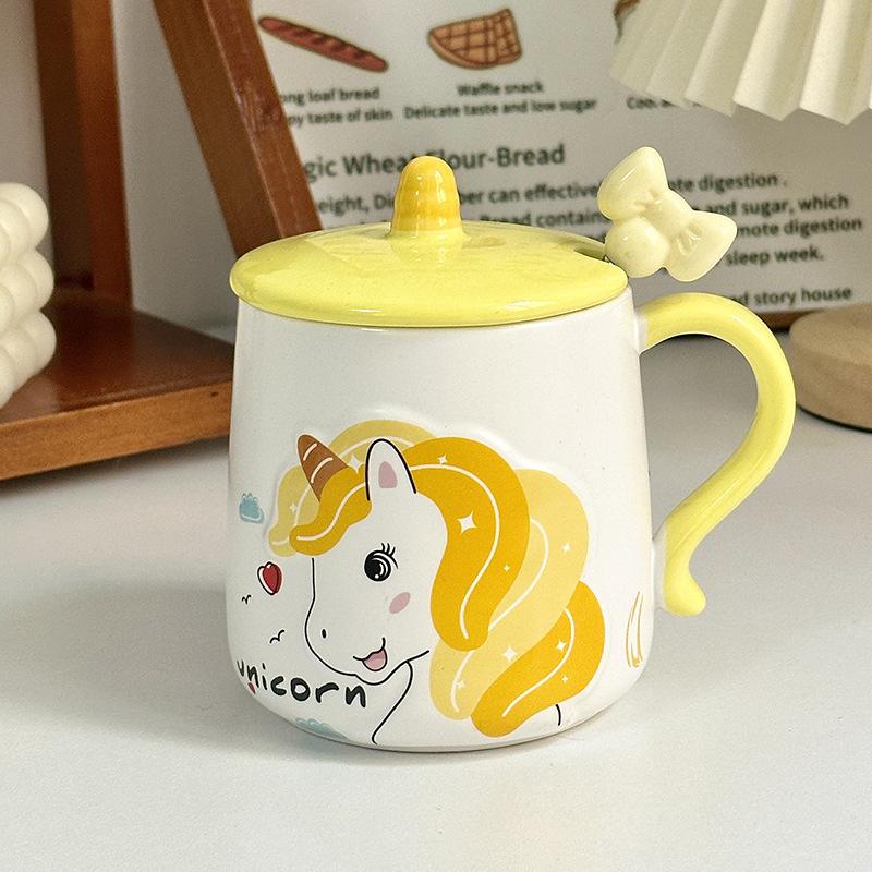 Cute Rainbow Unicorn Ceramic Mug with Lid Spoon Girl Heart Drink Water Cup Office Coffee Cup Gift