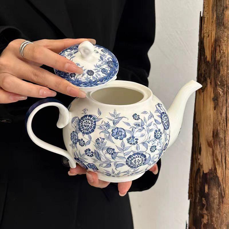 Chinese Orchid Blue And White Household Cold Kettle, High-End Retro Ceramic Kettle, Niche Creative Living Room Teapot Gift