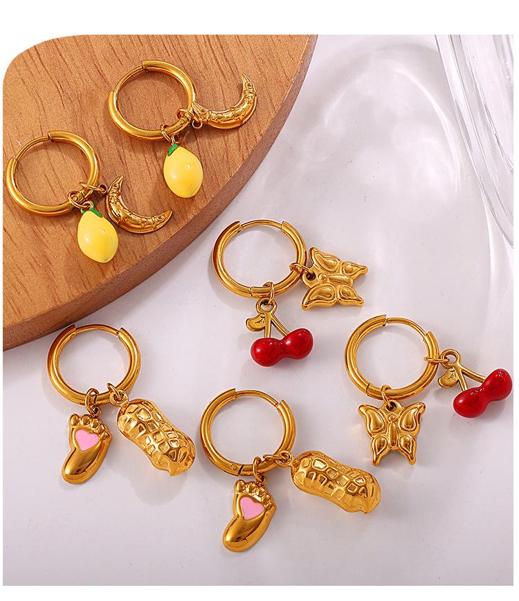 Europeiska & Amerikanska Pastellfärgade Titanstål Vattenmelon Körsbär Drip Oil Örhängen för Kvinnor