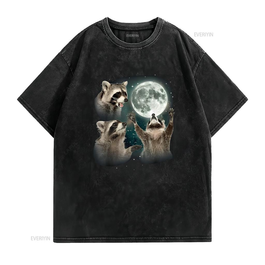 Raccoon T Shirt 3 Racoons Howling At Moon Funny Weird Cursed vintage Washed Slightly Comfortable Stretched