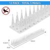 Spuntoni per Piccioni da 5 Metri, 3 File Repellente per Piccioni in Plastica Repellente per Uccelli Repellente per Corvi Repellente per Gatti per Balcone, Recinzioni e Tetto - Confezione da 12 (bianca)