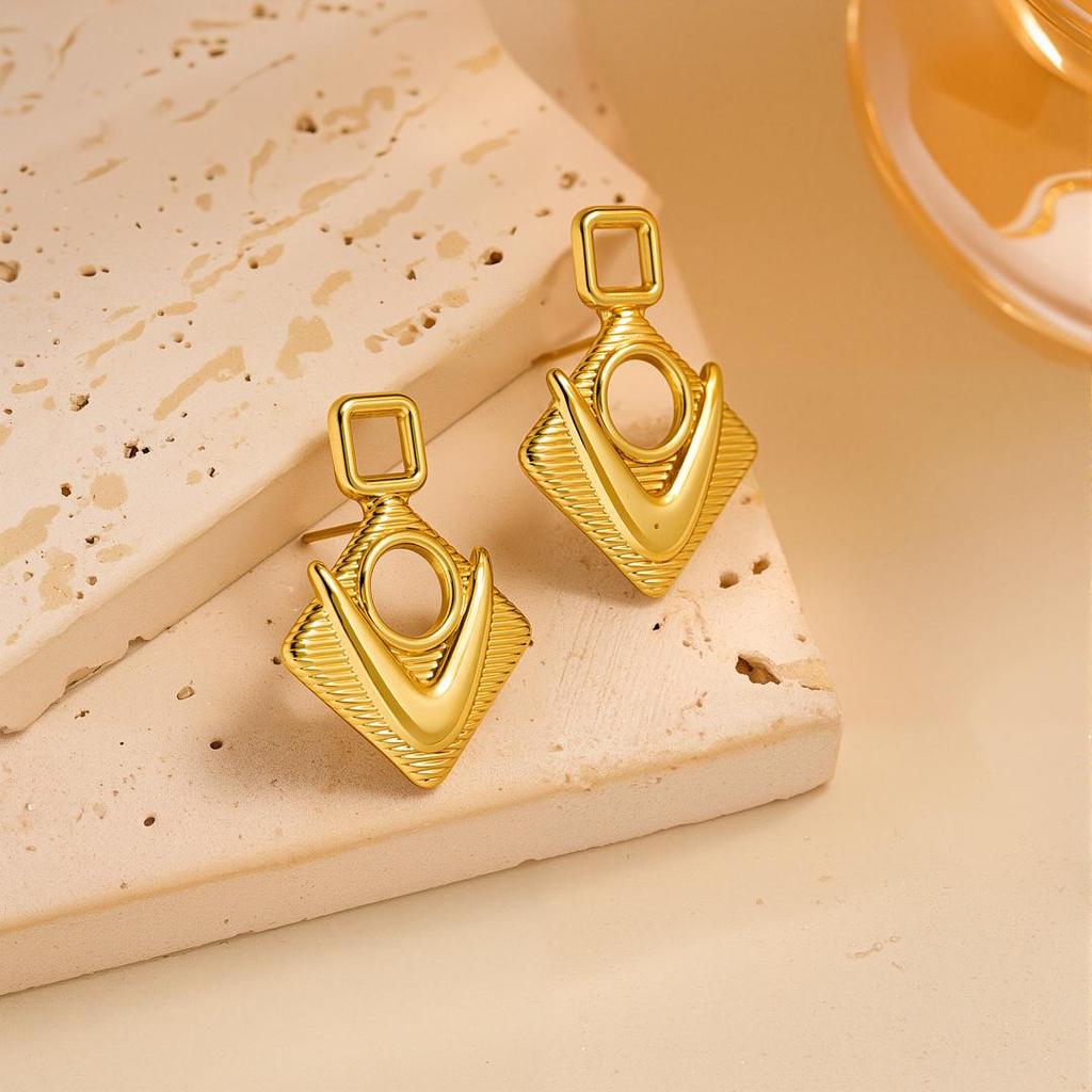 Geometric Irregular 18k Gold Titanium Steel Earrings for Women