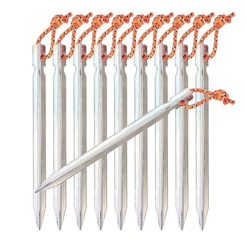 10 stk Nye Teltplugger i Aluminiumlegering med Tau