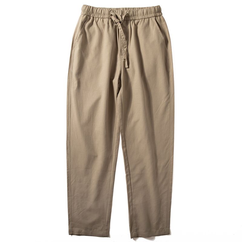 Pants Men s Spring and Autumn Thin Simple and Versatile Trousers Lyocell Blended Comfortable Breathable Elastic Waist Straight Casual Pants Khaki XL