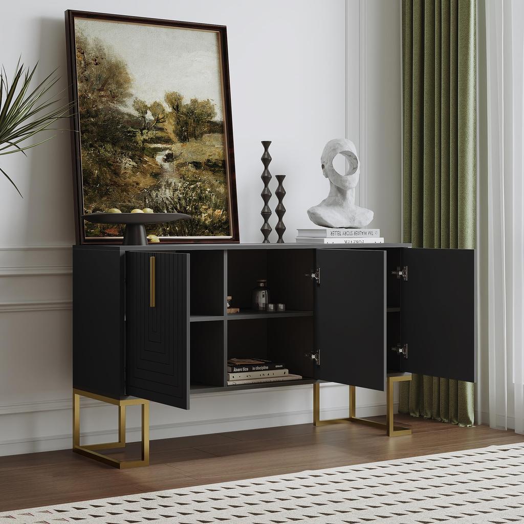 Sideboard Kommode mit 3 Türen, Moderne Küchenschrank mit Verstellbare Ablage, Buffetschrank mit viel Stauraum, schlichten Stil