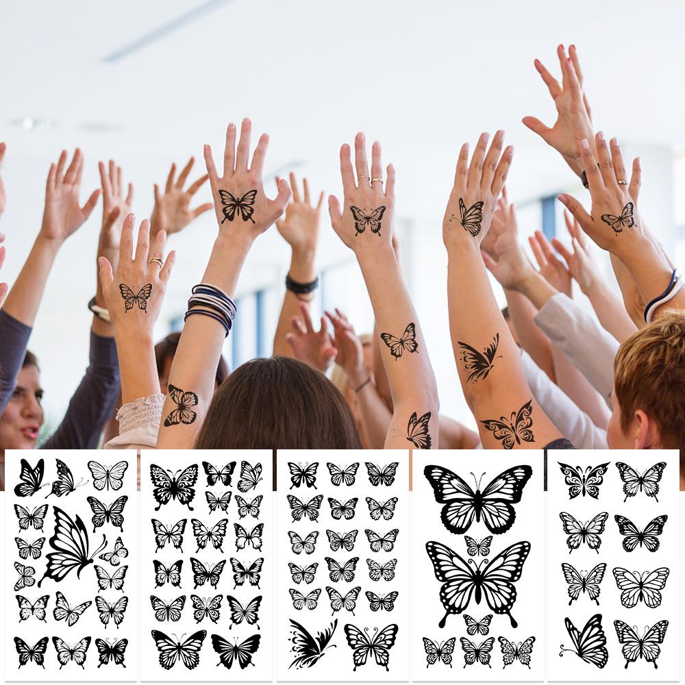 10sheets Black & White Butterfly Tattoo Stickers For Hand Face Body Temporary Waterproof Tattoo Stickers Girls Creative Gifts