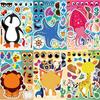 6/12sheets Mixed Cute Animals Cartoon Puzzle Stickers Funny Make a Face Party Game Assemble Jigsaw Decals Toys Gifts