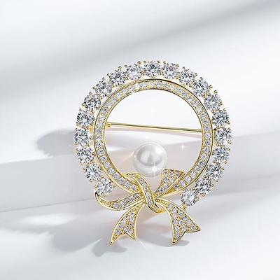 Ronde Witte Parel Schattige Strik Broches Voor Vrouwen Creatieve Luxe Legering Anti-Verblinding Revers Kleding Vaste Spelden