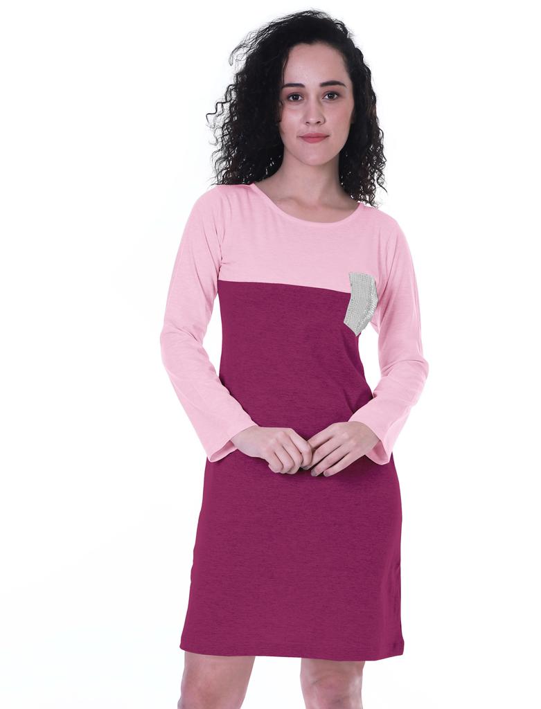 Moomaya Womens T-shirt Dress Full Sleeve Sequin Patch Pocket Summer Dresses