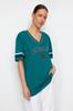 Women's Fashion T-Shirt V-Neck Long Ecru Premium V-Neck Cotton Regular Normal Fit Knitted Knitted T-Shirt