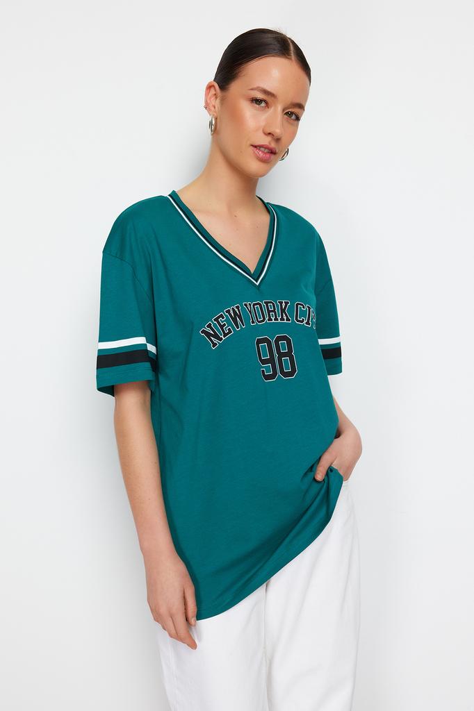 Women's Fashion T-Shirt V-Neck Long Ecru Premium V-Neck Cotton Regular Normal Fit Knitted Knitted T-Shirt
