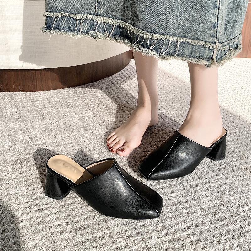 Fashion Comfortable Women's Thick Heel Slippers Sexy Cover Toe Slip-on Women's High Heels Large Size 35-43 Outdoor Leisure Spring/autumn