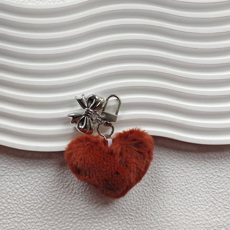 Sweet Plush Heart Bowknot Keychain Pendant Lovely Hanging Decorations Keyring Charm for Purse Bag Backpack Handbag