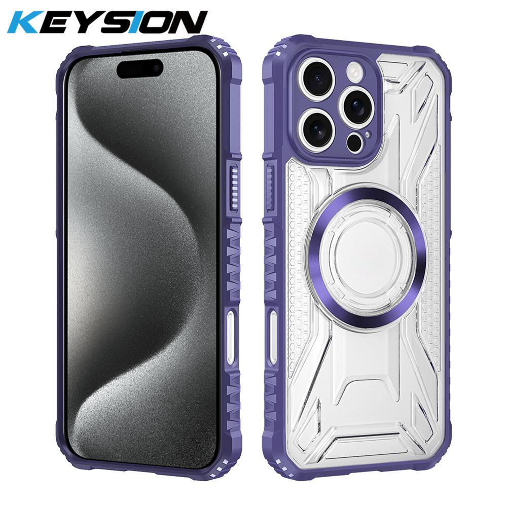 KEYSION Transparent Magnetic Case for MagSafe for iPhone 15 Pro Max 14 Plus Silicone+PC Shockproof Phone Cover for iPhone 13 Pro Max