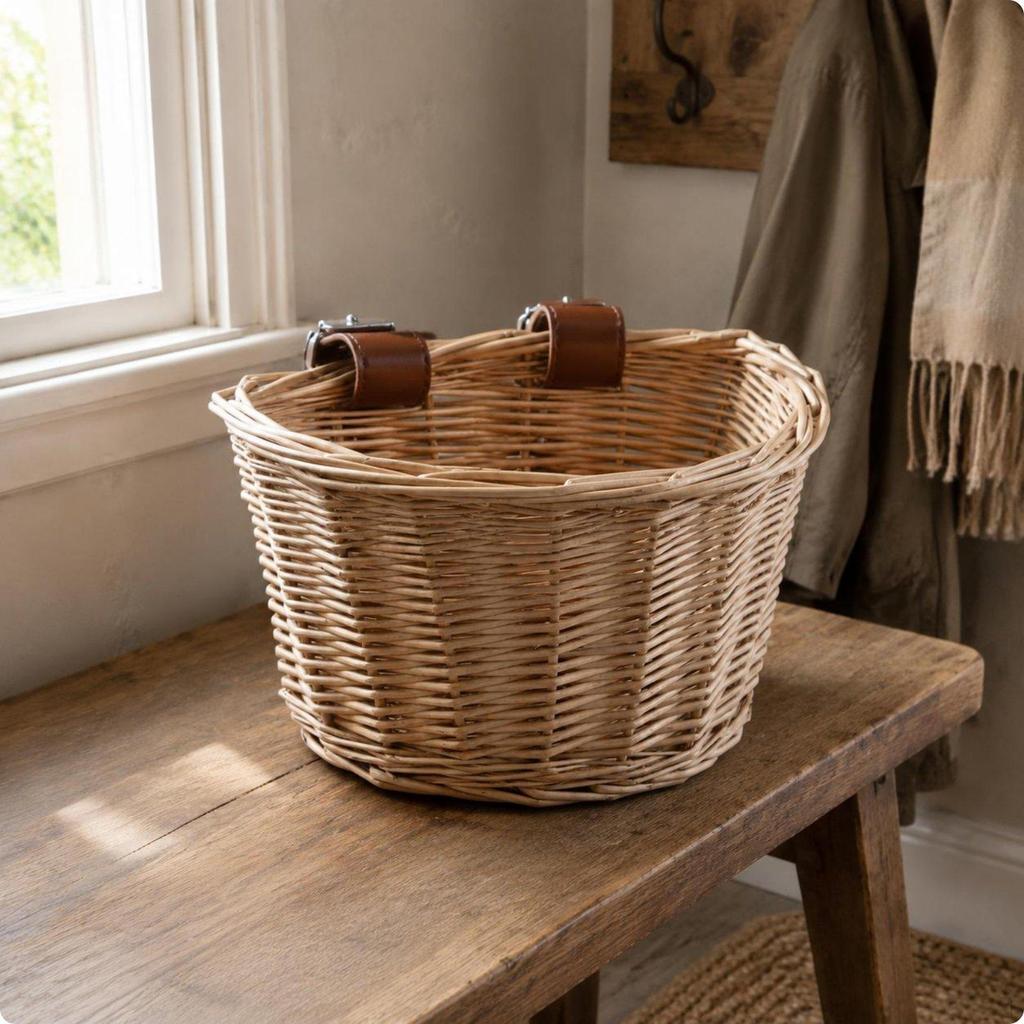 Woven Wicker Basket Vintage Style Front Cycle for Biking Natural Wood S