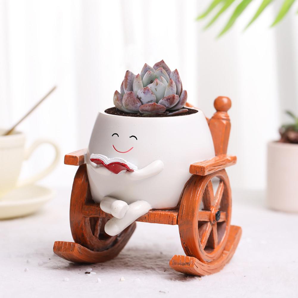 Cute Head Planter Decorative Flower Pot Chair Reading Succulent Pots Smile Face Flower Pot for Succulent Cactus
