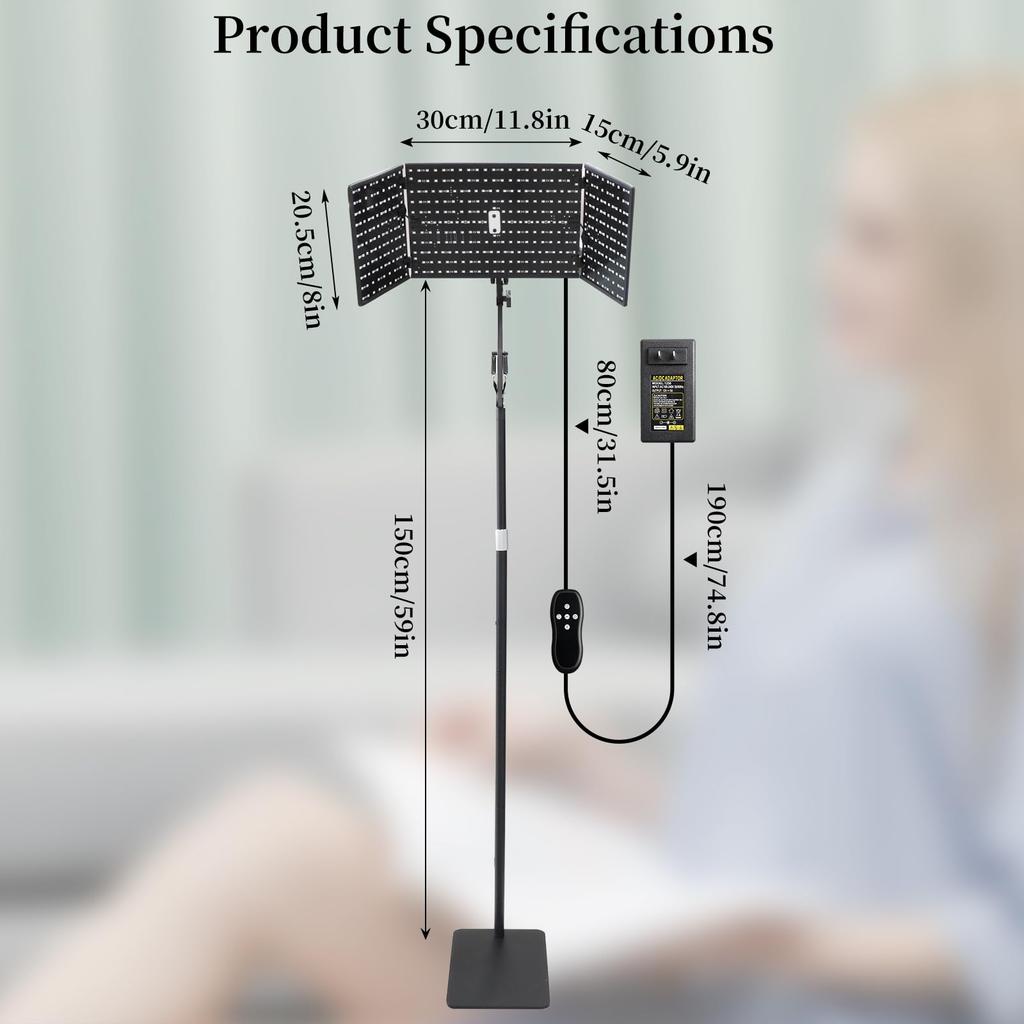 50W Foldable Near-Infrared Stand-Type Infrared Light with Timer Function, 480 LEDs, 660nm and 850nm, for Neck, Shoulders, Waist, Back, Arms, Knees,