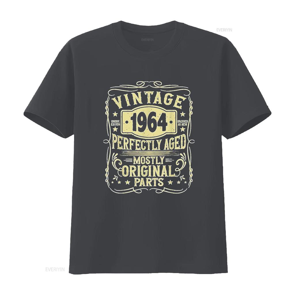 Unisexs Born In 1964 Birthday Vintage Perfectly Aged Made T Shirt Black Vintage Washed Soft Designer Clothes Slightly Breathable