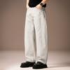 High-end American Scimitar White Wide-leg Jeans Men's Summer Thin Washed Tooling Straight Loose Casual Pants