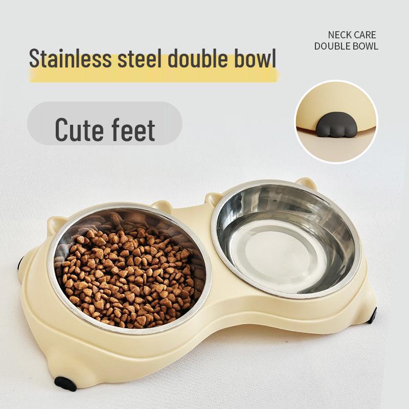 Nakloněná nerezová kočičí miska: Dvoumiskový design proti rozlití s ochranou krku pro krmení a pití