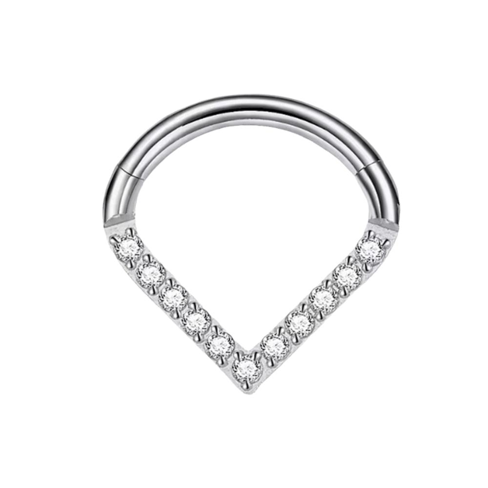 

Hinged Septum Nose Clicker Surgical Steel Body Piercing Jewelry Rhinestone Nose Ring Women Diameter 8 mm серебряный