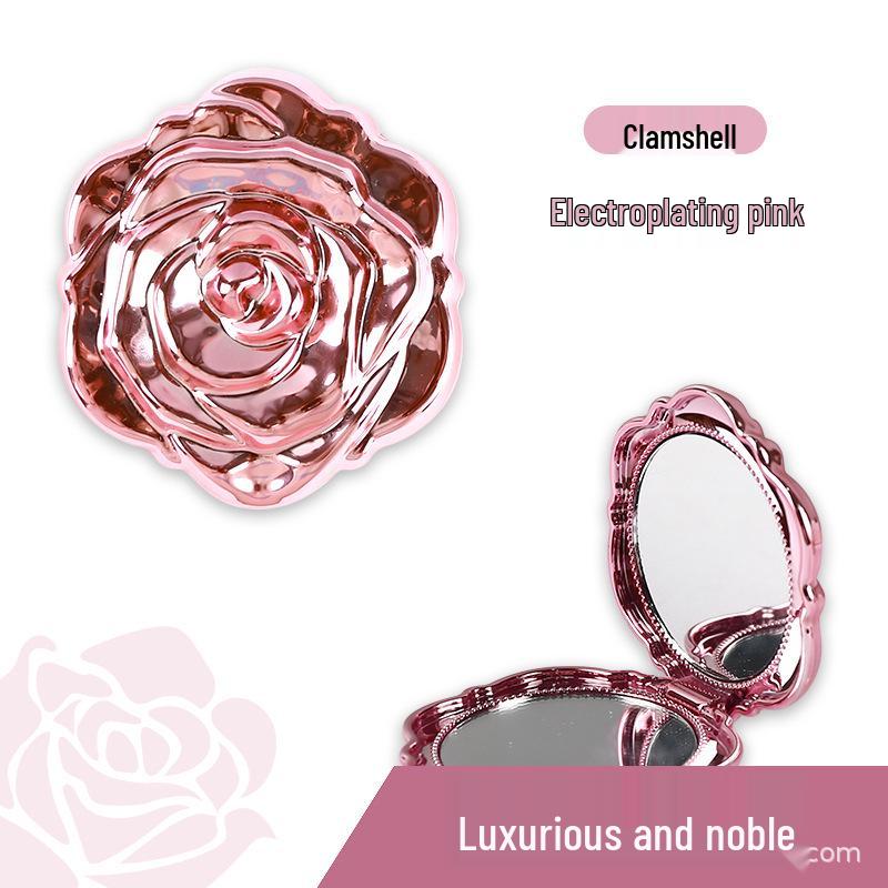 High-Grade Metallic Rose Foldable Double-Sided Handheld Makeup Mirror with Magnification